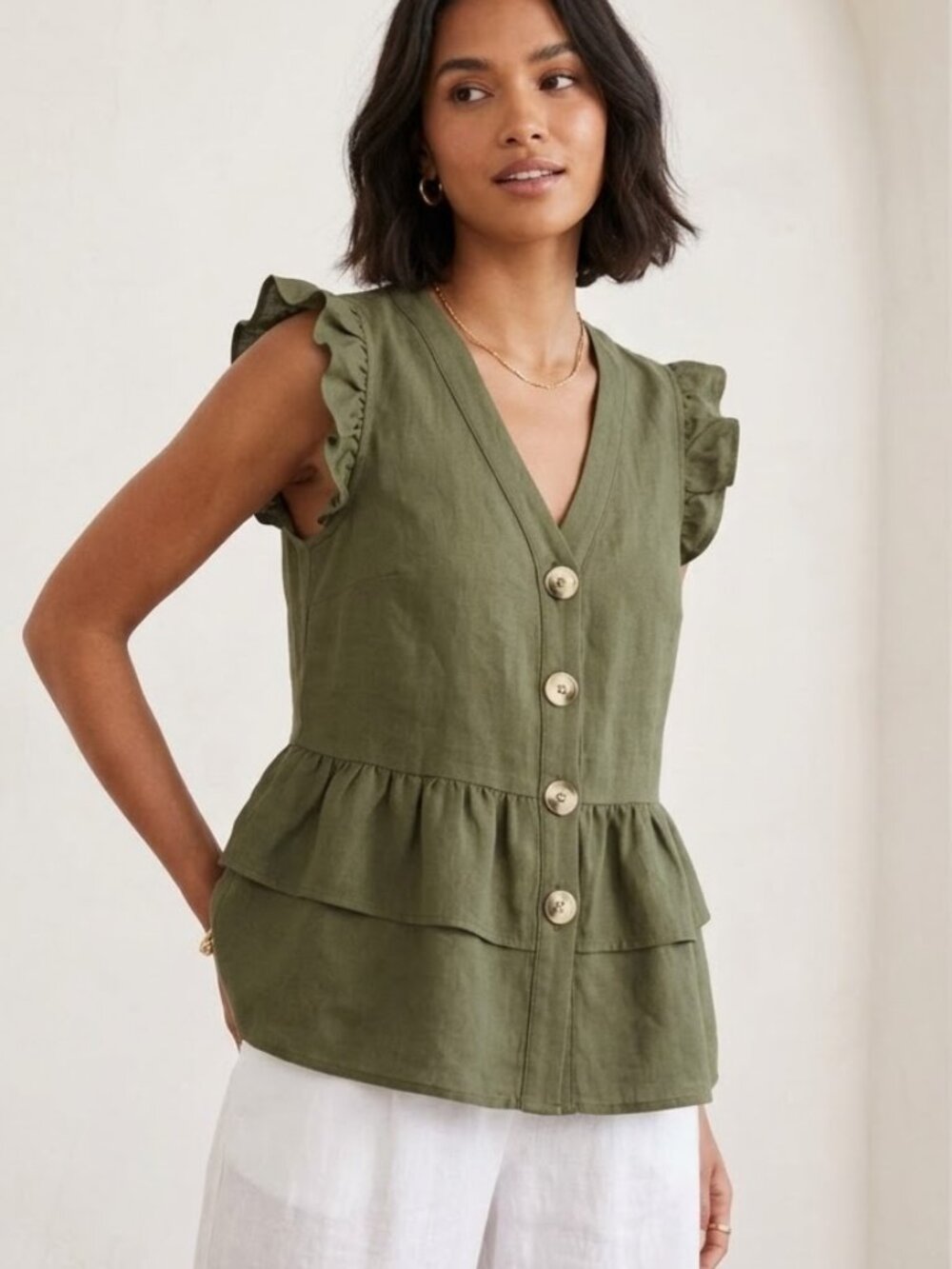 Hayden LA Peplum Blouse in Army Green Size Small NWT